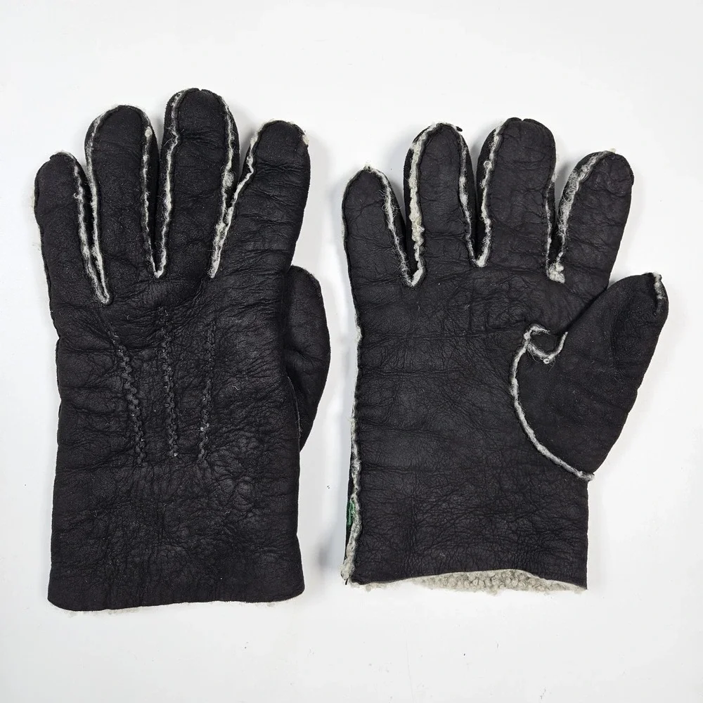 J. Crew Oarsman Gloves Mens Large Black Lambskin Leather Wool Lined Winter Warm